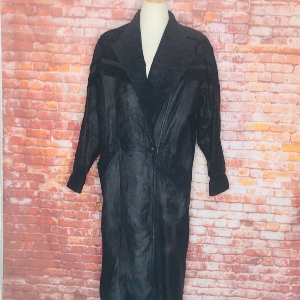 Vintage Y2K  Wilsons Leather Black Paisley Patchwork Long Maxi Trench Coat